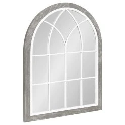 Uniek Nola Framed Windowpane Arch Mirror, Gray 22x28