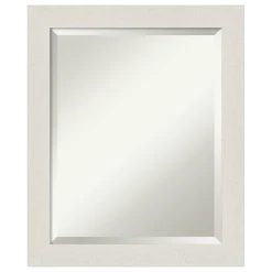 Amanti Art Rustic Plank White Narrow Beveled Bathroom Wall Mirror - 19.5 X 23.5 In.