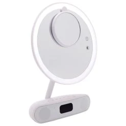 Impressions Vanity Company Melody 9-Inch Round Duotone Makeup Mirror With Bluetooth Speakers, White