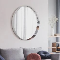 Empire Art Direct Ultra Stainless Steel Round Wall Mirror- 30"x30", Polished Silver -Laural Home Shop e701ecf30040c0f6 4791 w800 h800 b0 p0