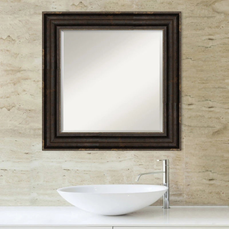Amanti Art Stately Bronze Framed Beveled Bathroom Vanity Wall Mirror, 26.25x26.25" 8 Amanti Art Stately Bronze Framed Beveled Bathroom Vanity Wall Mirror, 26.25x26.25" - Image 6