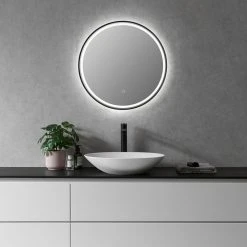 Altair Palme Round Framed Bathroom/Vanity LED Lighted Wall Mirror, Matte Black, 24" -Laural Home Shop e8615af9028610e1 8092 w800 h800 b0 p0