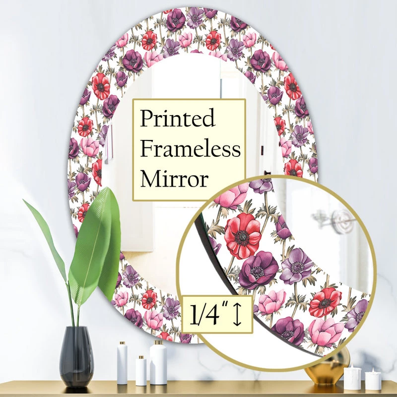 Designart Purple Bloom 2 Traditional Frameless Oval Or Round Bathroom Mirror, 24 6 Designart Purple Bloom 2 Traditional Frameless Oval Or Round Bathroom Mirror, 24 - Image 4