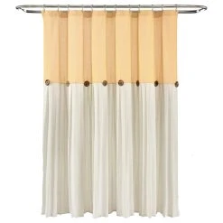 Lush Décor Linen Button Shower Curtain, Yellow/White