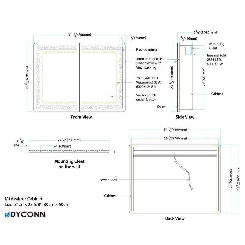 Dyconn Faucet Egret Tri-color LED Dual Door Cabinet Mirror With Touch On/Off Dim 6 Dyconn Faucet Egret Tri-color LED Dual Door Cabinet Mirror With Touch On/Off Dim - Image 4