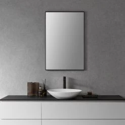 Altair Sassi Rectangle Bathroom/Vanity Aluminum Framed Wall Mirror, Matt Black, 24"