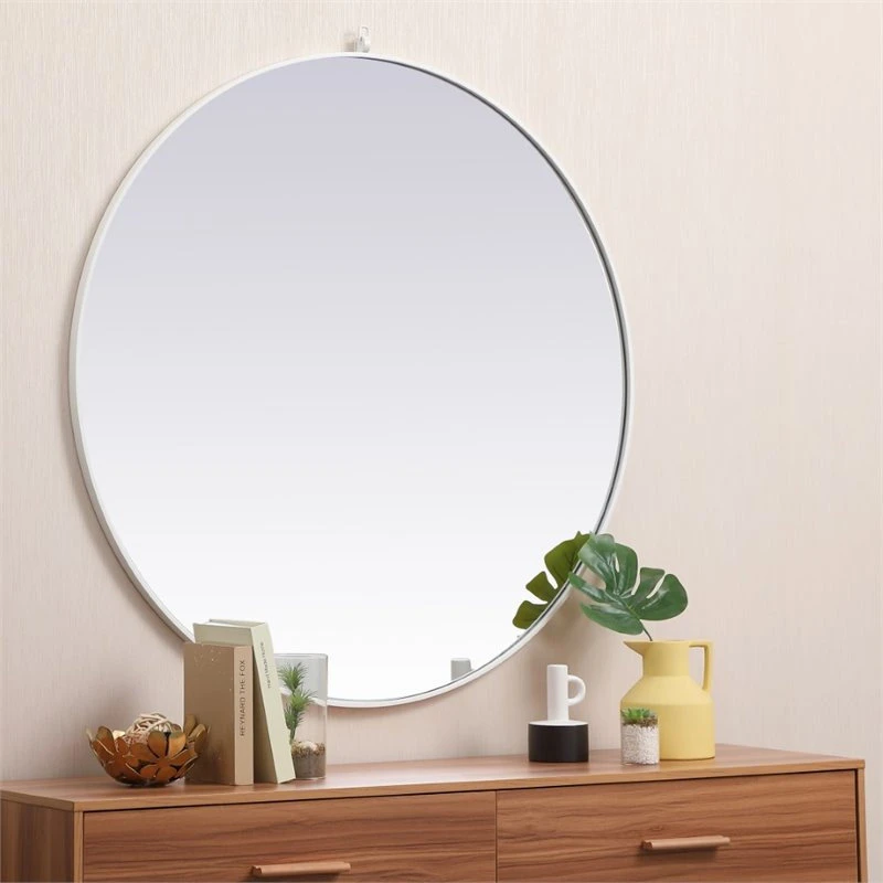 Elegant Furniture & Lighting Elegant Decor Eternity 45" Round Mid Century Metal Frame Hooked Mirror In White 7 Elegant Furniture & Lighting Elegant Decor Eternity 45" Round Mid Century Metal Frame Hooked Mirror In White - Image 5