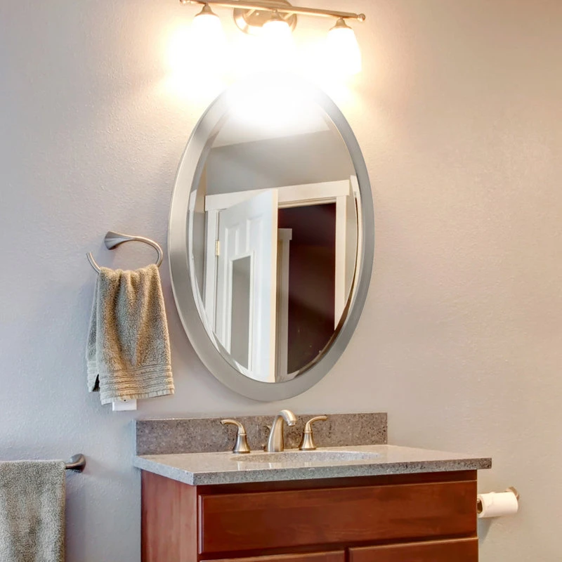 Head West, Inc. Head West Brushed Nickel Stainless Steel Oval Beveled Vanity Mirror - 23x29 7 Head West, Inc. Head West Brushed Nickel Stainless Steel Oval Beveled Vanity Mirror - 23x29 - Image 5