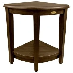 DecoTeak Oasis Teak Corner Shower Stool, Table With Shelf, 16"x18"