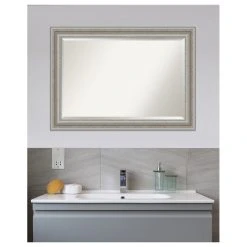Amanti Art Parlor Silver Beveled Bathroom Wall Mirror - 41.5 X 29.5 In. -Laural Home Shop edf1f9620d1d1b38 5254 w800 h800 b1 p0