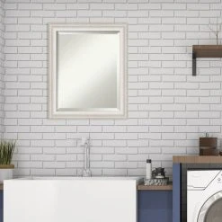 Amanti Art Trio White Wash Silver Beveled Bathroom Wall Mirror - 20.5 X 24.5 In. -Laural Home Shop efa1c92d0ec6c414 6848 w800 h800 b0 p0