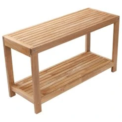 Nordic Style Natural Teak Spa Bench With Shelf, 35"
