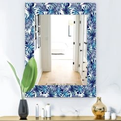 Designart Tropical Mood Blue 3 Bohemian And Eclectic Frameless Vanity Mirror, 24