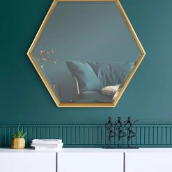Uniek Calter Hexagon Framed Wall Mirror, Gold, 30x35 -Laural Home Shop f14171500fe94fe9 5346 w800 h800 b0 p0