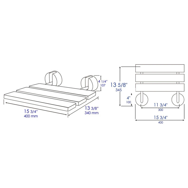 Alfi Trade Brushed Nickel 16" Folding Teak Wood Shower Seat Bench 7 Alfi Trade Brushed Nickel 16" Folding Teak Wood Shower Seat Bench - Image 5