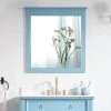 Wellfor Bathroom Solid Wood Mirror For Wall Mounted, 32" X 33" HD Vanity Mirror, Classic Blue
