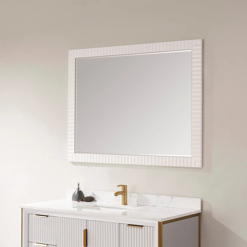 Vinnova Savona Rectangular Bathroom/Vanity Wave Framed Wall Mirror, White, 48 Inch 5 Vinnova Savona Rectangular Bathroom/Vanity Wave Framed Wall Mirror, White, 48 Inch - Image 3