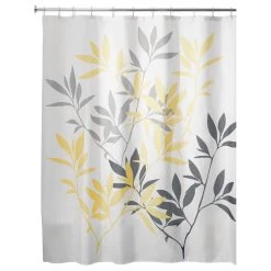IDesign Leaves Fabric Shower Curtain, 72"x72", Yellow And Gray