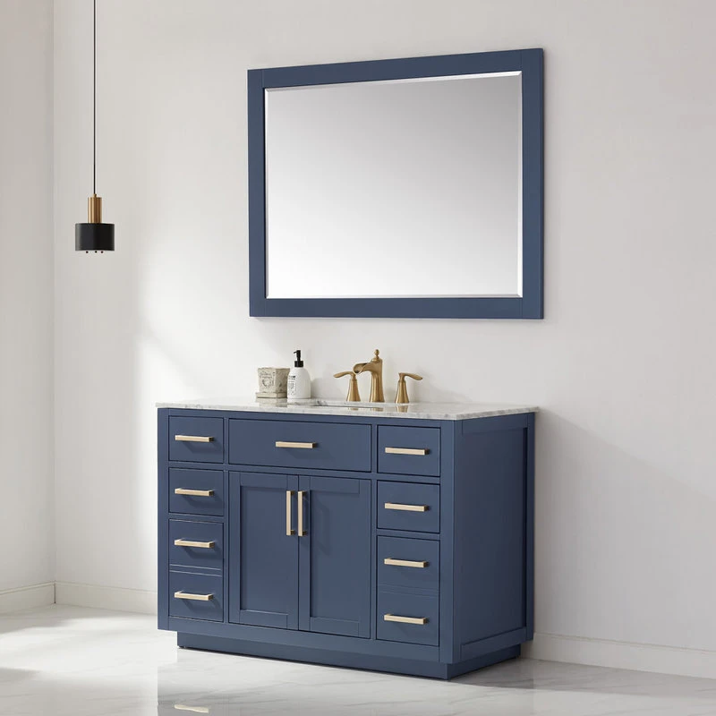 Altair Ivy Rectangular Bathroom Wood Framed Wall Mirror, Blue, 48" 7 Altair Ivy Rectangular Bathroom Wood Framed Wall Mirror, Blue, 48" - Image 5