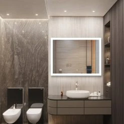 Kiva Rhyme LED Bathroom Backlit Mirror With Dimmer Defogger, 48"x36"-1 Button -Laural Home Shop f3d192b80e732e60 4722 w800 h800 b0 p0