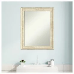 Amanti Art Country White Wash Non-Beveled Wood Bathroom Wall Mirror - 22.5 X 28.5 In. -Laural Home Shop f4314b1202bddde1 6146 w800 h800 b1 p0