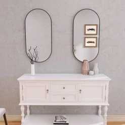 BNK Black Oval Wall-Mirror With Metal Frame,Hangs Vertical Or Horizontal -Laural Home Shop f5f17b2d02513e18 6880 w800 h800 b0 p0