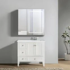 Krugg Reflections 36"x36" LED Medicine Cabinet, Dimmer/Defog, Makeup Mirror, And USB, Right Light -Laural Home Shop f671b9850c520bc0 8589 w800 h800 b0 p0