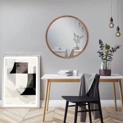 Mirrorize Canada 22" Round Wood Wall Mirror, Large, Walnut Brown -Laural Home Shop f741a9d00e6be26b 4308 w800 h800 b0 p0