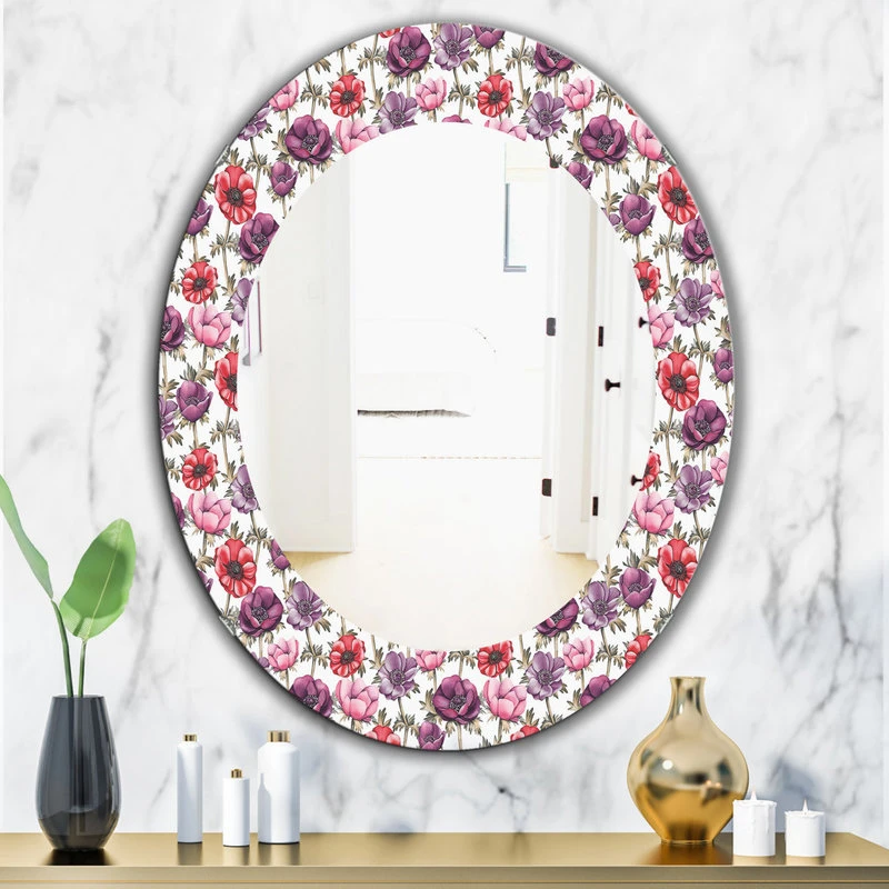 Designart Purple Bloom 2 Traditional Frameless Oval Or Round Bathroom Mirror, 24 4 Designart Purple Bloom 2 Traditional Frameless Oval Or Round Bathroom Mirror, 24 - Image 2