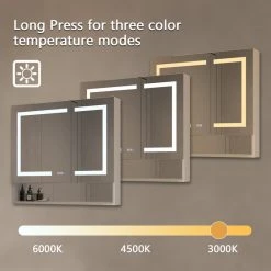 Modland Modern LED Mirror Medicine Cabinet With 3-Touch Switches, Aluminum Natural Color Oxidation -Laural Home Shop fc71daf7039447e6 9083 w800 h800 b0 p0
