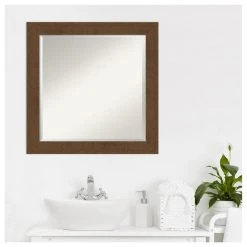 Amanti Art Carlisle Brown Beveled Wood Bathroom Wall Mirror - 24 X 24 In. -Laural Home Shop fde13c9f0fcfd2a9 6061 w800 h800 b1 p0
