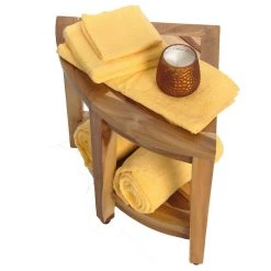 Ecodecors Earthyteak Corner Teak Shower Stool, 16"x16"x18", With Shelf -Laural Home Shop fee1456708112be7 8391 w800 h800 b1 p0