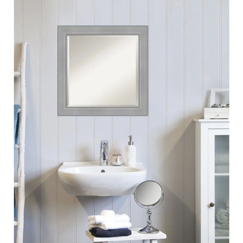 Amanti Art Vista Brushed Nickel Beveled Bathroom Wall Mirror - 24.25 X 24.25 In. 7 Amanti Art Vista Brushed Nickel Beveled Bathroom Wall Mirror - 24.25 X 24.25 In. - Image 5