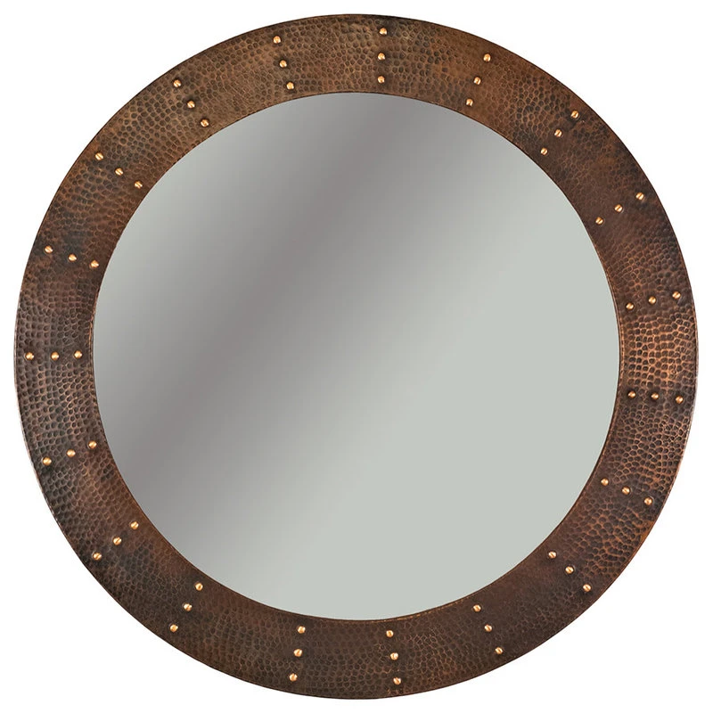 Premier Copper Products 34" Hand Hammered Round Copper Mirror With Hand Forged Rivets 3 Premier Copper Products 34" Hand Hammered Round Copper Mirror With Hand Forged Rivets