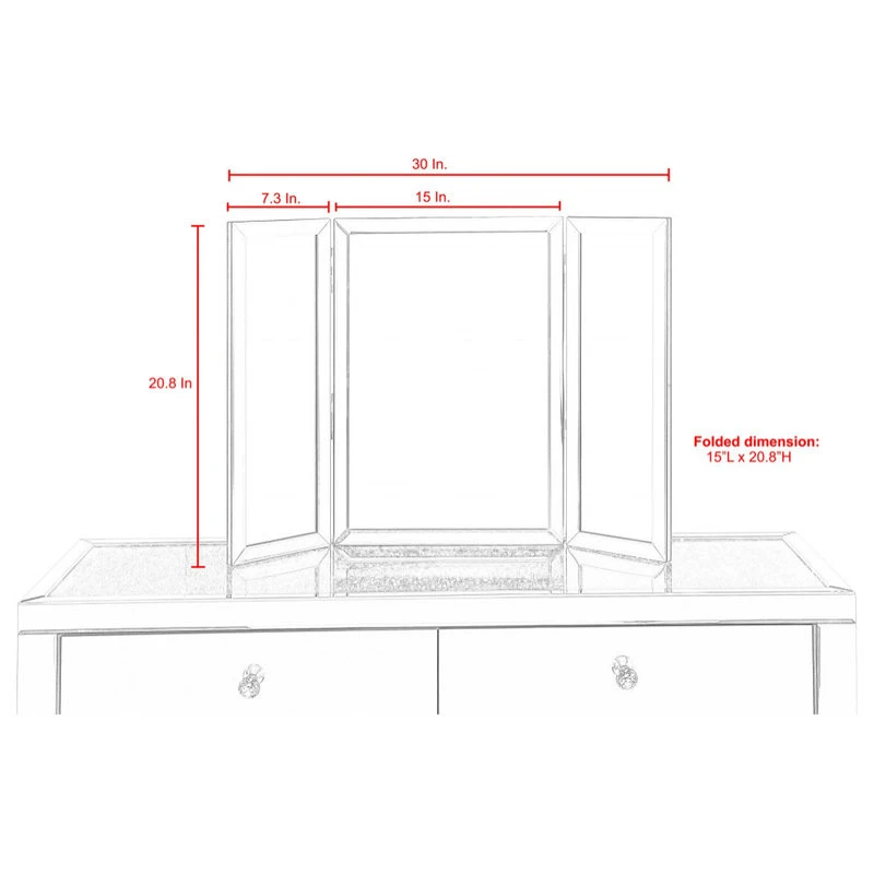 Inspired Home Jada Tabletop Vanity Mirror, Tri Fold, 20x30 9 Inspired Home Jada Tabletop Vanity Mirror, Tri Fold, 20x30 - Image 7