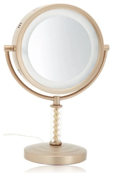 Jerdon HL856BC 8" Tabletop Two-Sided Swivel Halo Lighted Vanity Mirror, Brushed 3 Jerdon HL856BC 8" Tabletop Two-Sided Swivel Halo Lighted Vanity Mirror, Brushed
