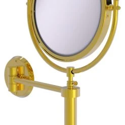 Allied Brass Soho Wall Mounted Make-Up Mirror 8" Diameter, 4xMagnification, Polished Brass