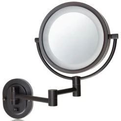 Jerdon HL65ND Hard-Wired 8-Inch Two-Sided Swivel Halo Lighted Wall Mount Mirror,