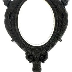 XoticBrands Baroque Mirror With Two Cherubs, Black