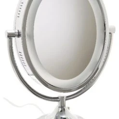 Jerdon HL958C 8-Inch Tabletop Two-Sided Swivel Oval Halo Lighted Vanity Mirror