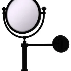 Allied Brass Southbeach Wall-Mount Makeup Mirror, 8" Dia, 3X Magnification, Matte Black