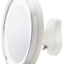 Jerdon 9.75" LED Lighted Wall Mirror, Direct Wire With 5X Mag, Chrome/White