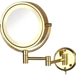 Jerdon HL75G 8.5-Inch Two-Sided Swivel Lighted Wall Mount Mirror W/ 8x Magnifica