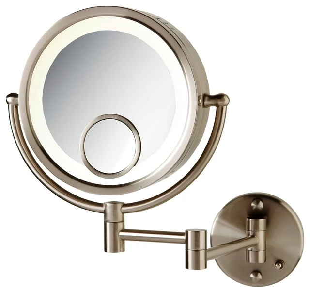 SEE ALL INDUSTRIES Modern Wall Mounted Halo Lit Make-Up Mirror, Nickel 3 SEE ALL INDUSTRIES Modern Wall Mounted Halo Lit Make-Up Mirror, Nickel