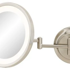 Aptations Single-Sided Round LED Wall Mirror With Switchable Light Color, Brushed Nickel