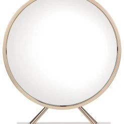 Acme Furniture ACME Midriaks Metal Round Mirror And Faux Leather Stool In White And Gold