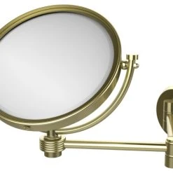 Allied Brass 8" Wall-Mount Extending Groovy Makeup Mirror 5X Magnification, Satin Brass