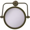 Allied Brass Retro Wave Wall-Mount Makeup Mirror, 8" Dia, 5X Magnification, Antique Brass