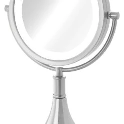 Jerdon Sharper Image 8.5" Battery LED Lighted Mirror, 8X-1X Mag, Nickel