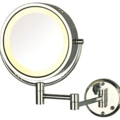 Jerdon HL75G 8.5-Inch Two-Sided Swivel Lighted Wall Mount Mirror W/ 8x Magnifica